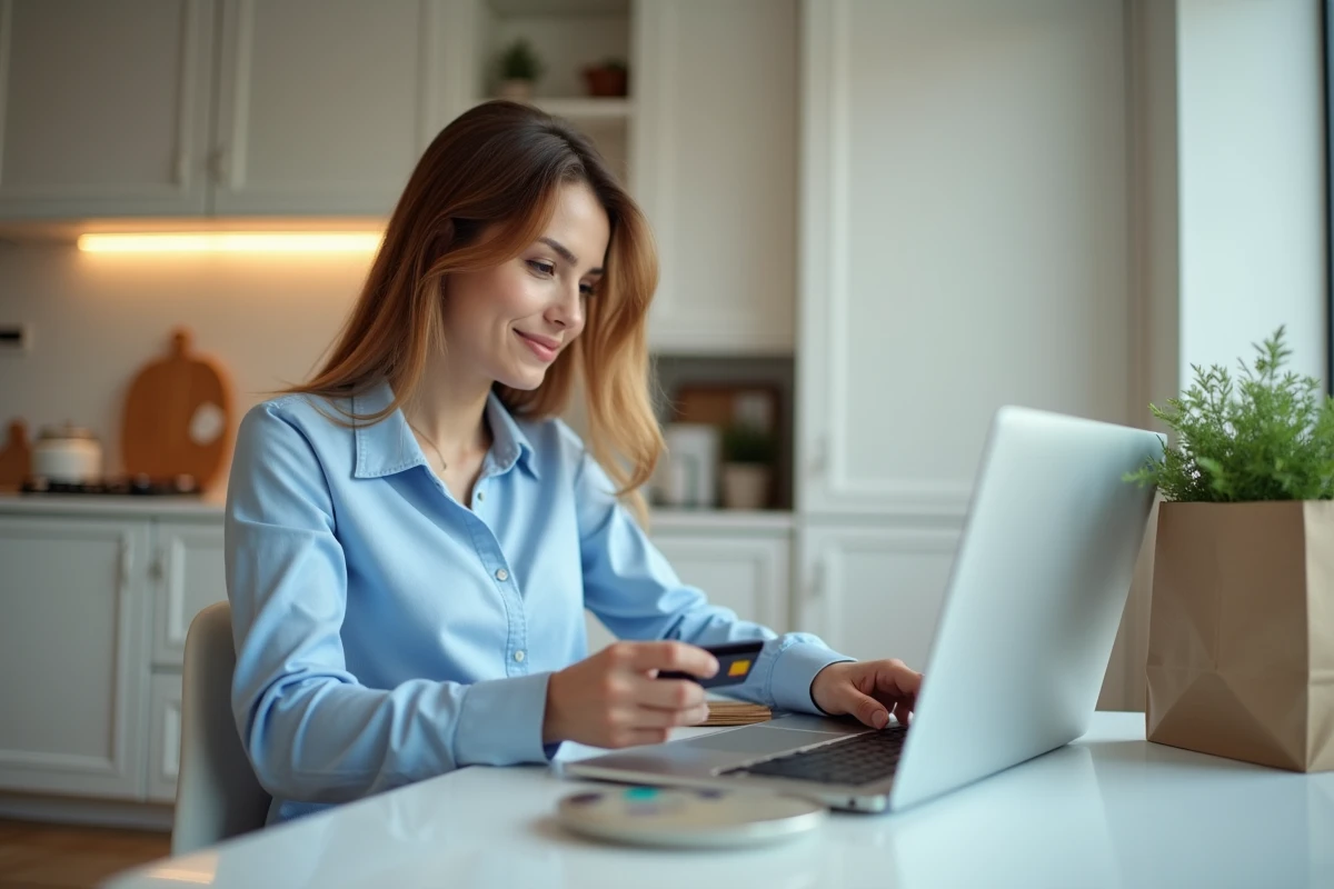 Femme utilisant un site de cashback sur son ordinateur portable pour économiser sur ses achats en ligne