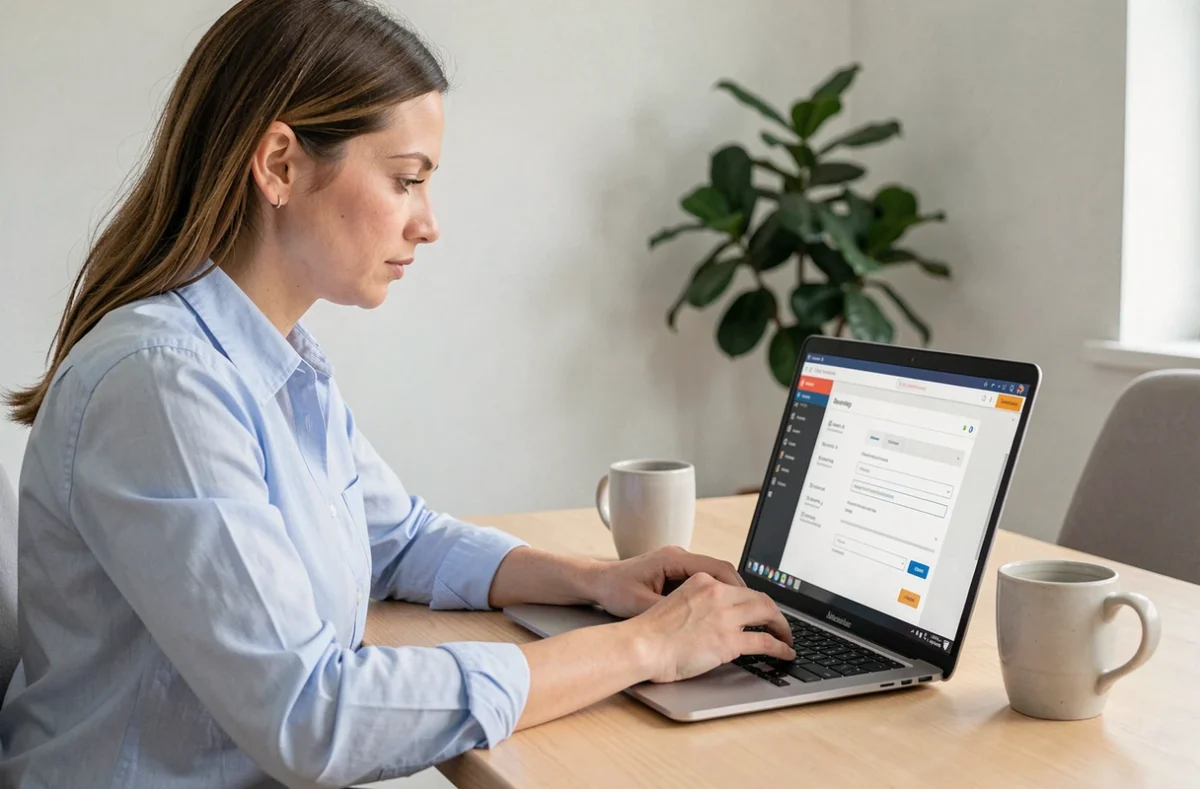 Femme configurant les paramètres de son compte sur une plateforme de gestion documentaire sécurisée comme My Arkevia