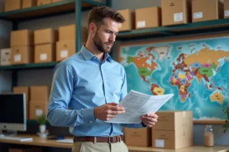 Jeune coordinateur logistique examinant des formulaires