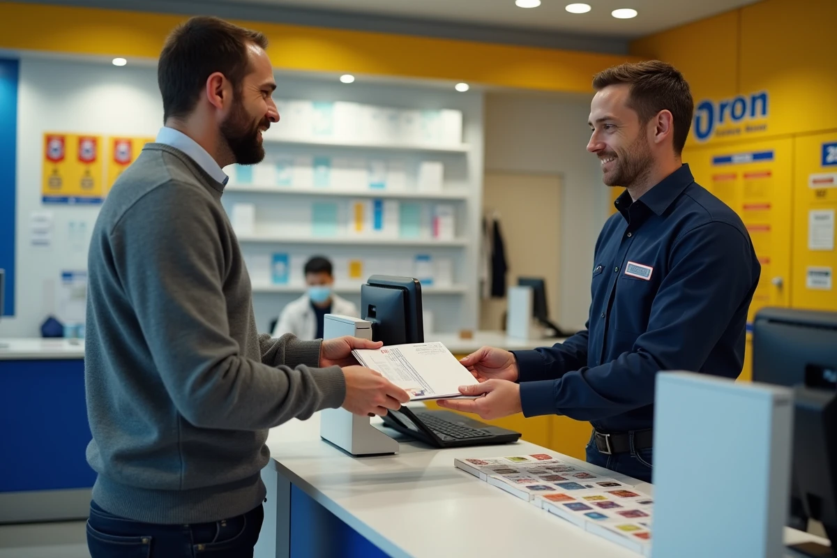 Homme déposant une lettre recommandée avec accusé de réception au guichet de la Poste