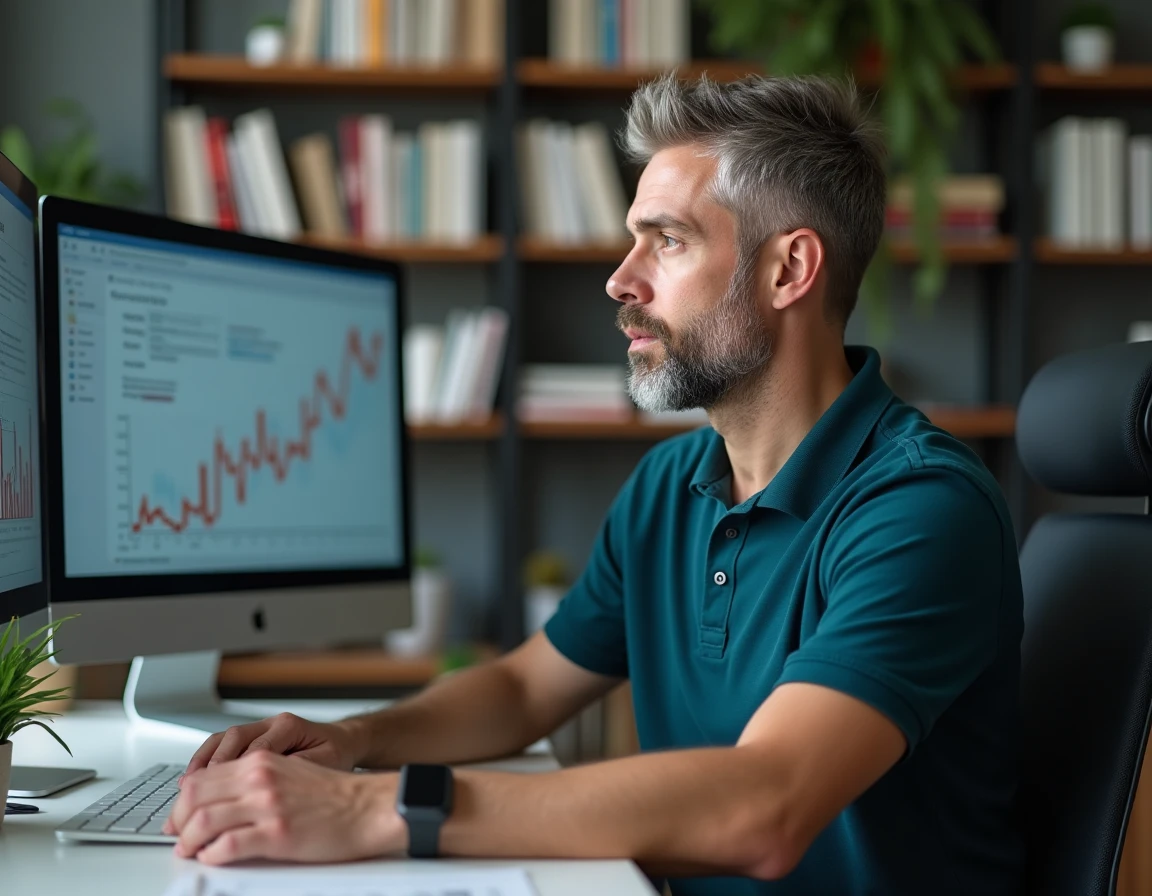 Spécialiste SEO de l'agence e-Frogg travaillant sur une analyse de référencement naturel dans un bureau épuré