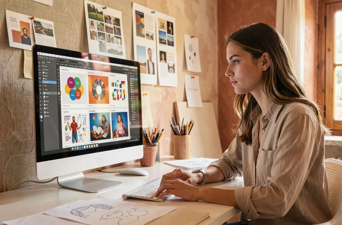Designer de l'agence Enjoycreativ travaillant sur des créations graphiques pour des sites internet dans le Vaucluse