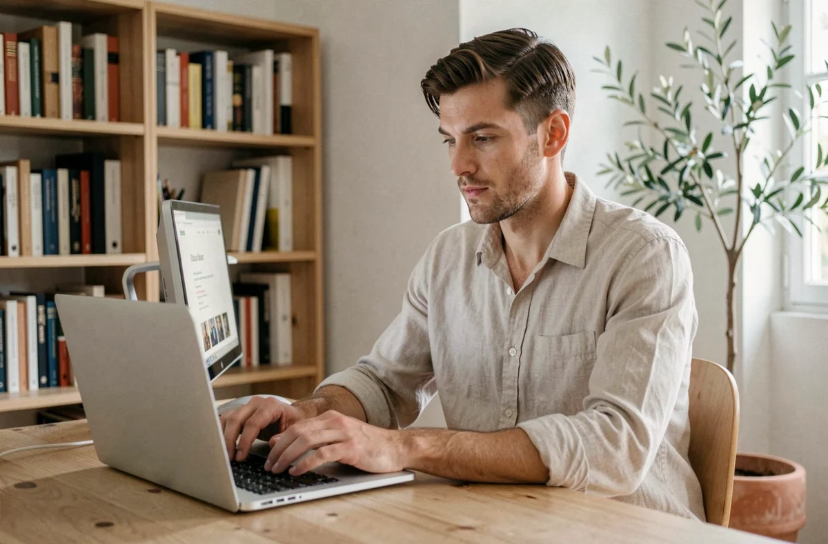 Développeur web de l'agence Enolane codant un site internet dans un bureau moderne du Vaucluse
