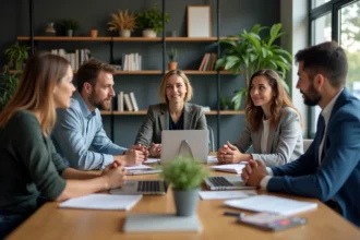 Groupe professionnel en réunion dans un bureau moderne