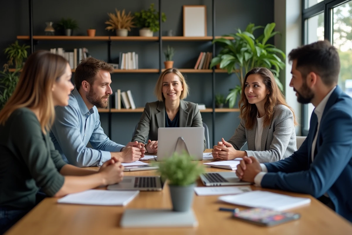 Groupe professionnel en réunion dans un bureau moderne