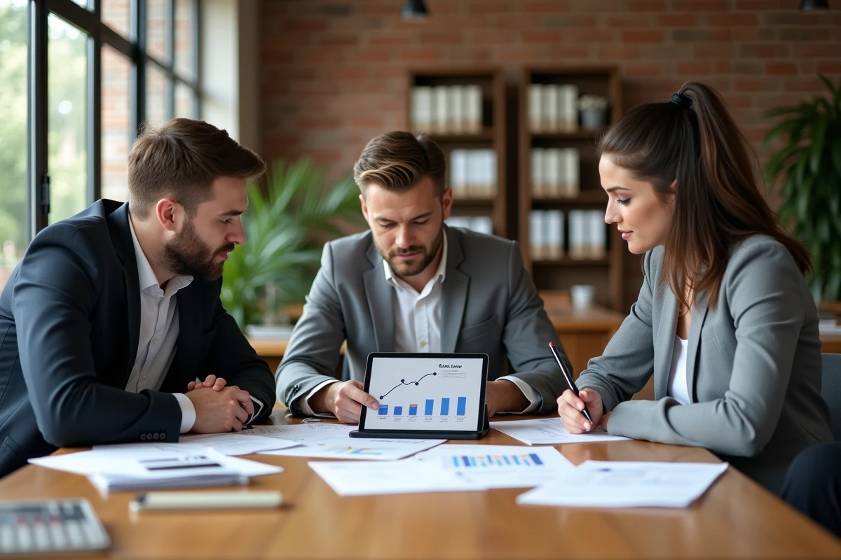 Groupe de collègues discutant autour d une table de travail