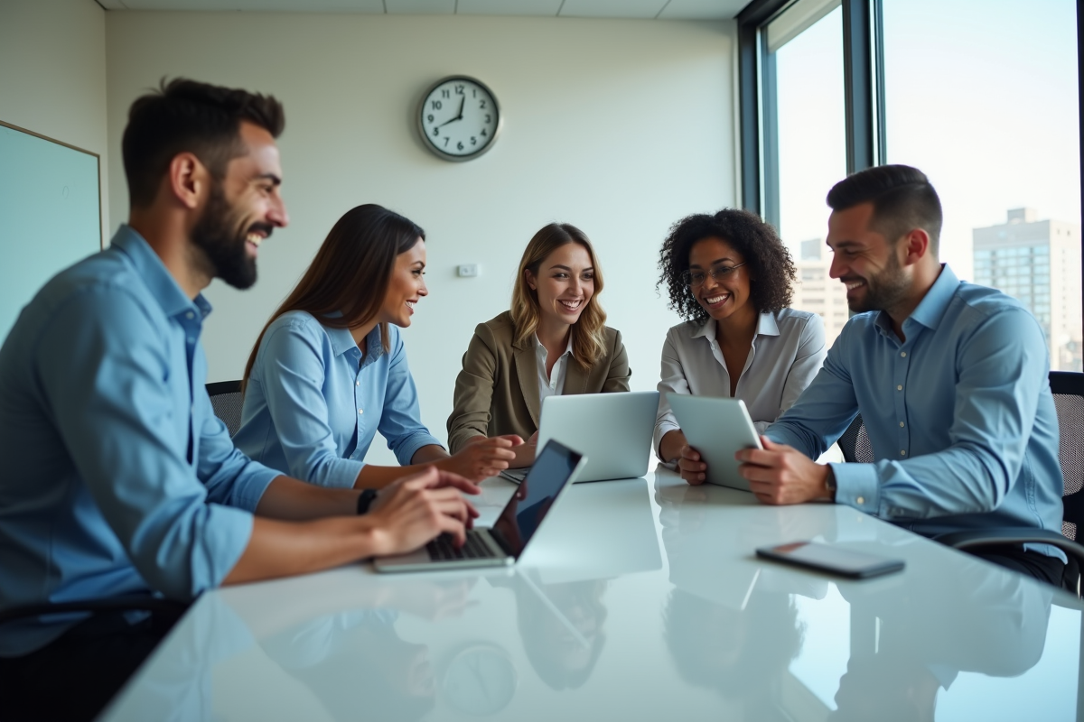 Groupe de professionnels en réunion collaborative