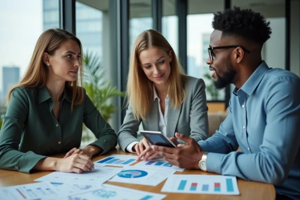 Equipe de professionnels en réunion dans un bureau moderne