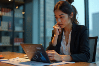 Femme d'affaires analysant des graphiques sur une tablette