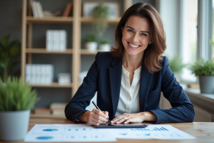 Femme d affaires souriante dans un bureau moderne