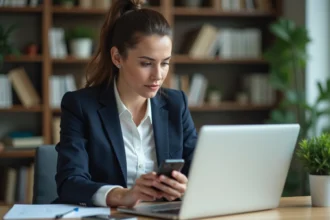 Femme professionnelle examinant un écran d'ordinateur