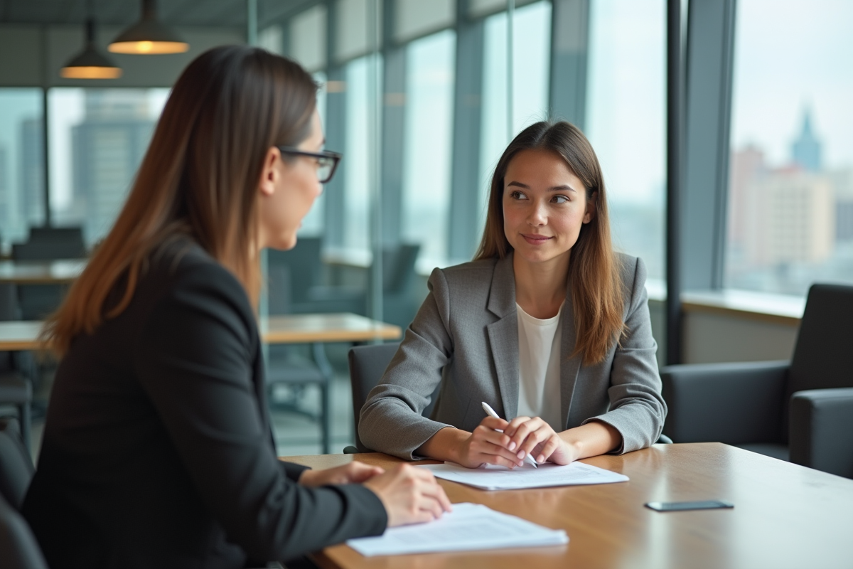 Jeune femme en réunion avec un représentant RH