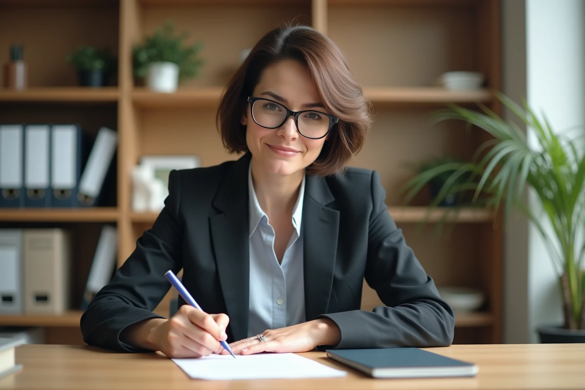 Femme d'affaires écrivant une lettre dans un bureau moderne
