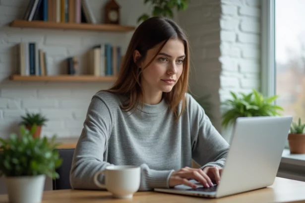 Femme concentrée en télétravail à son bureau à domicile, méthodes anti-distraction