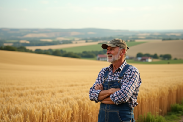 Fermeur français dans un champ de blé doré