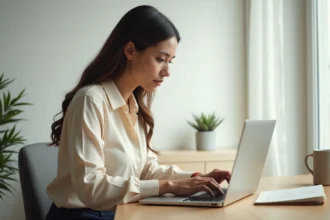 Freelance en train de prospecter ses premiers clients par email depuis son bureau à domicile