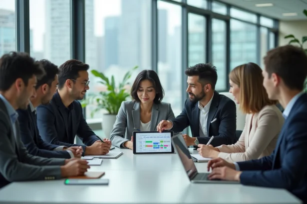 Groupe de professionnels en réunion dans un bureau moderne