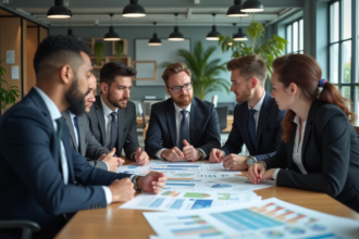 Groupe de jeunes professionnels en réunion d'affaires