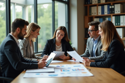 Groupe de professionnels en réunion dans un bureau moderne