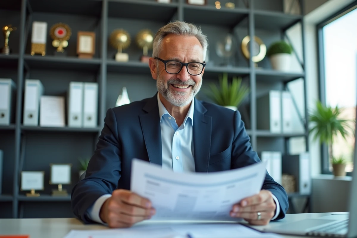 Homme d'affaires souriant dans un bureau moderne