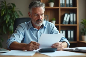Homme d'affaires en bureau examinant des papiers pour transfert d'entreprise