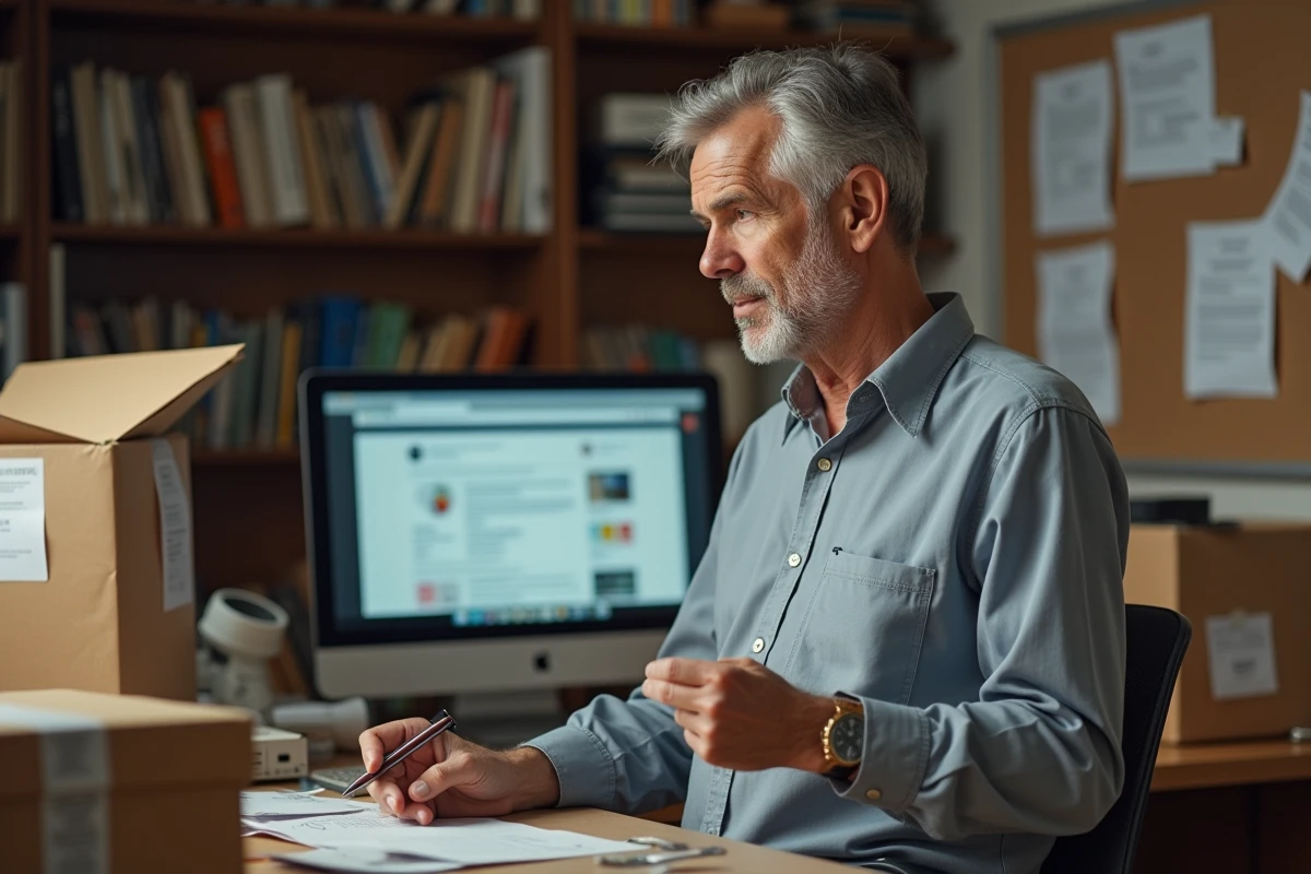 Homme méfiant vérifiant un avertissement antifraude
