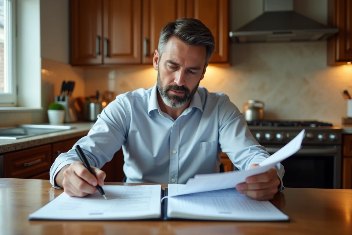 Homme d affaires vérifiant des documents à la maison
