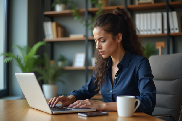 Jeune femme professionnelle travaillant sur son ordinateur au bureau