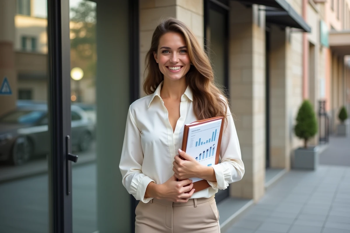 Jeune femme entrepreneure souriante devant un incubateur d