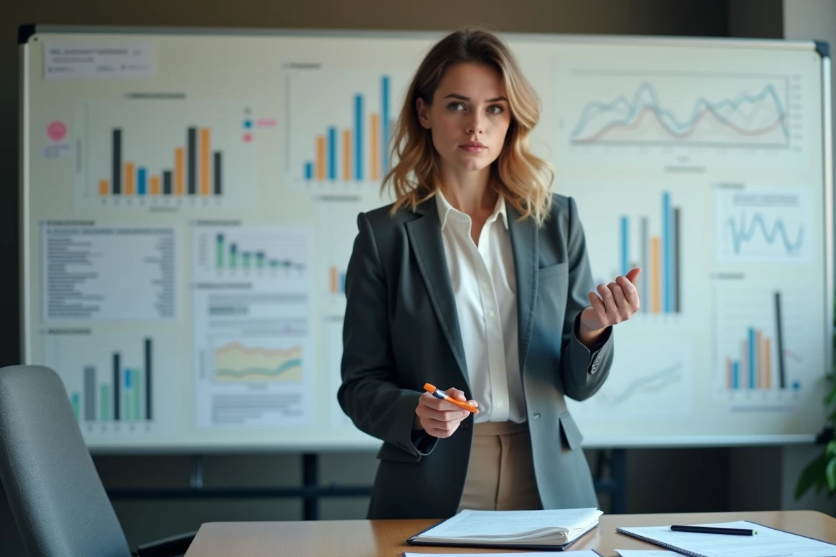 Jeune femme entrepreneure analysant des graphiques