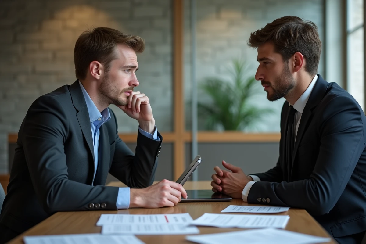 Jeune homme discutant avec un conseiller juridique dans une salle de médiation