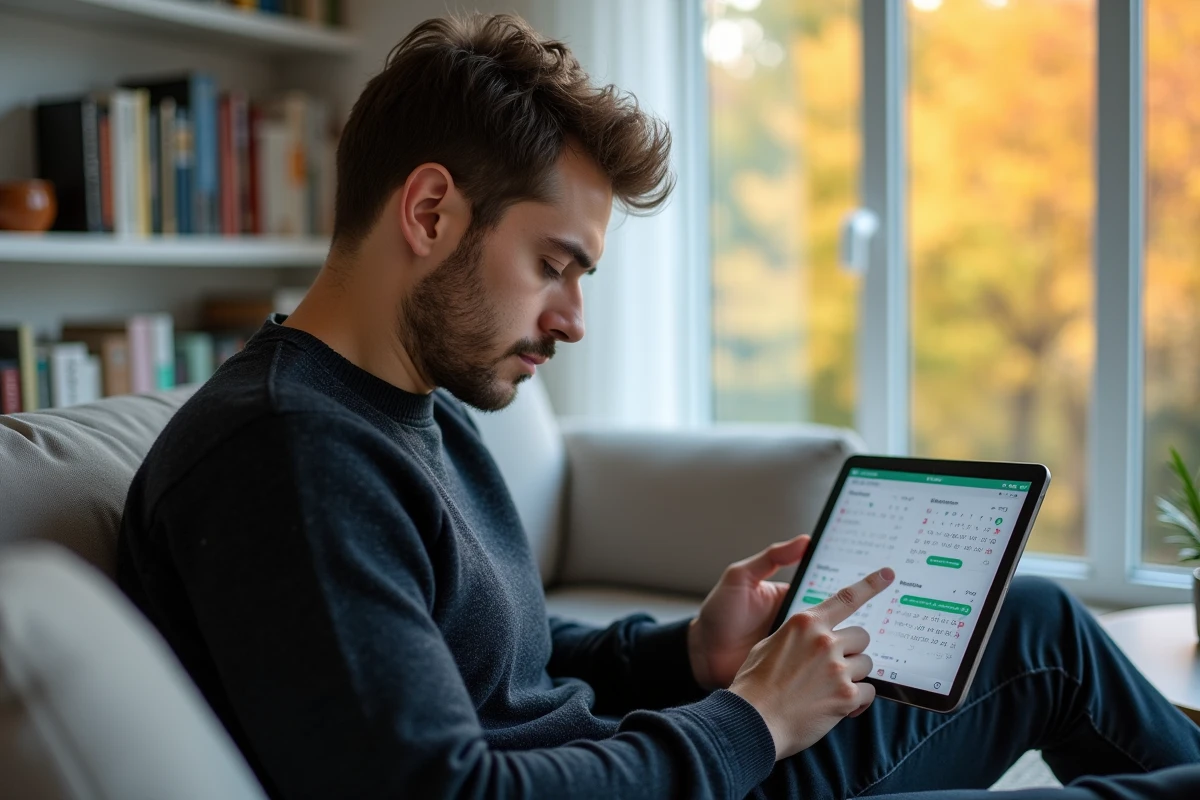 Jeune professionnel consultant un calendrier sur tablette pour comprendre la différence entre jours ouvrables et jours ouvrés