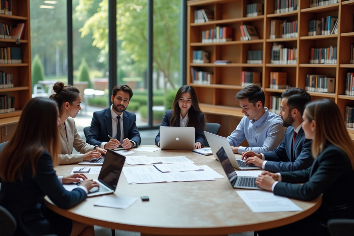 Jeunes professionnels discutent autour de documents WTO