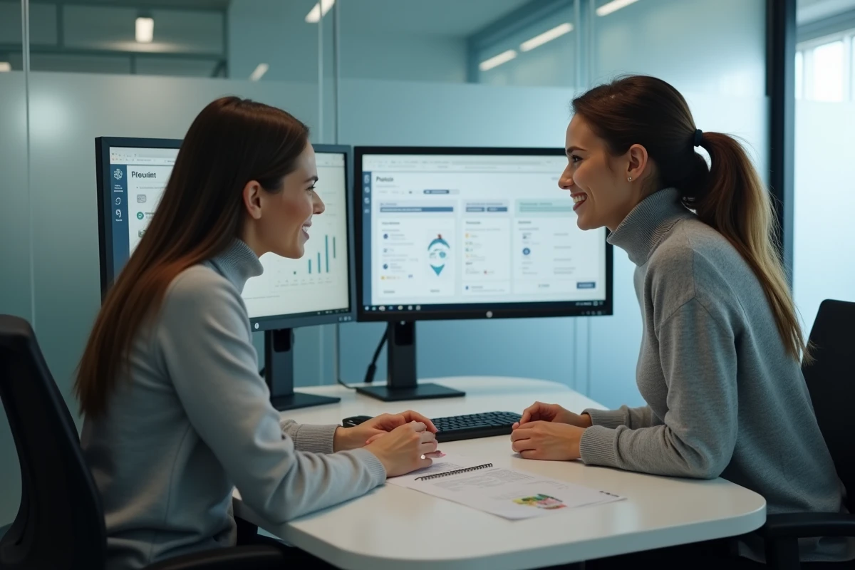 Responsable RH présentant le guide de connexion Urban Group RATP à un nouvel employé dans un bureau vitré