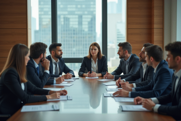 Groupe d'employes divers en reunion de bureau