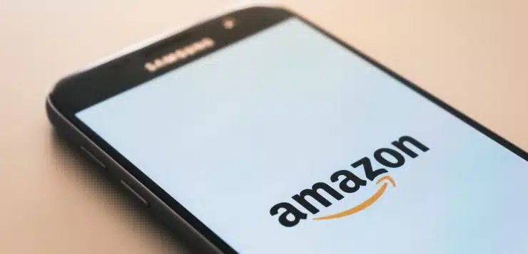 black Samsung Galaxy smartphone displaying Amazon logo