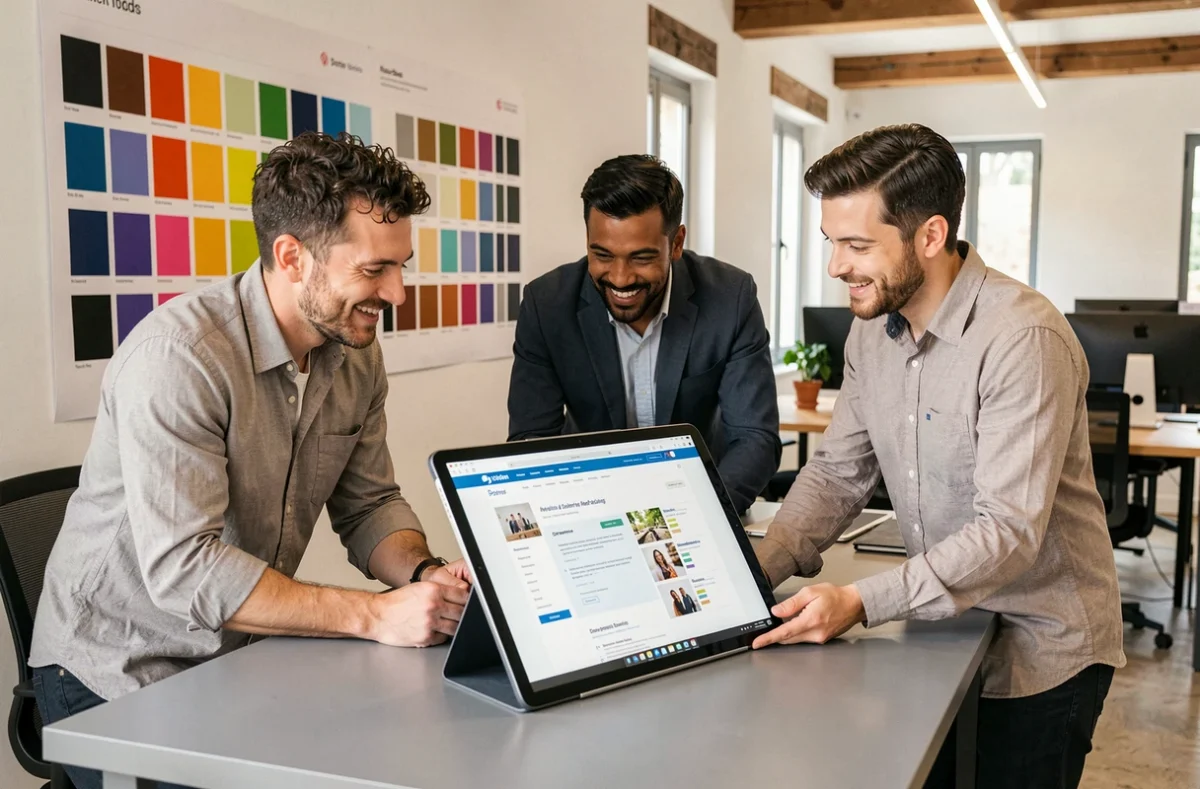 Équipe de l'agence Sowink collaborant sur un prototype de site internet dans leurs locaux du Vaucluse