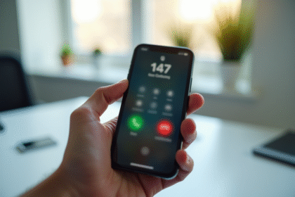 Smartphone moderne tenu par une main avec appel entrant